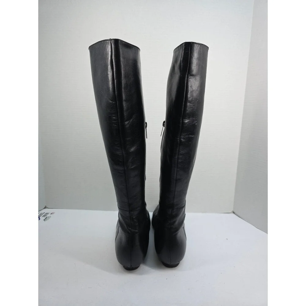 Jimmy Choo Black Leather Tall Knee High Boots Flat Wedge Italy Womens 38.5
